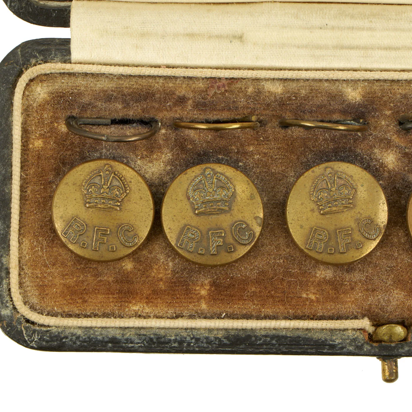 Original British WWI Royal Flying Corps Officer’s Uniform Button Set With Case - Private Purchase - Hawkes & Co