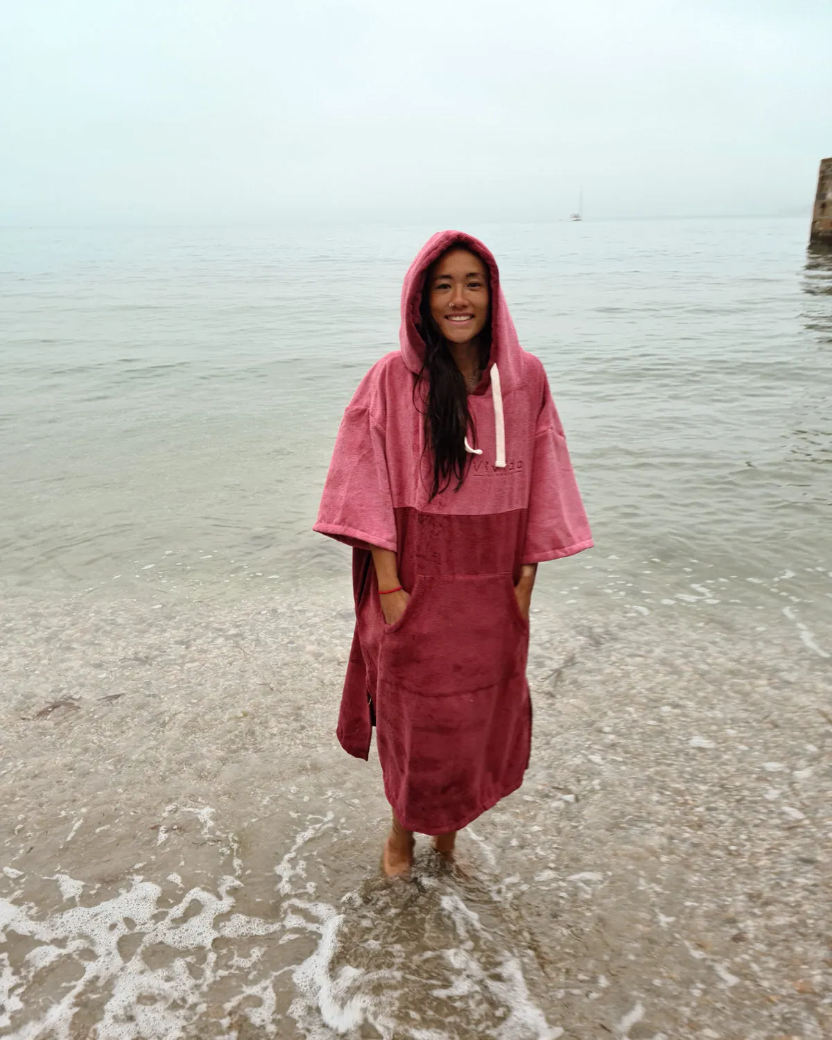 Original Poncho Towel Changing Robe - Blossom Pink / Rhubarb Red