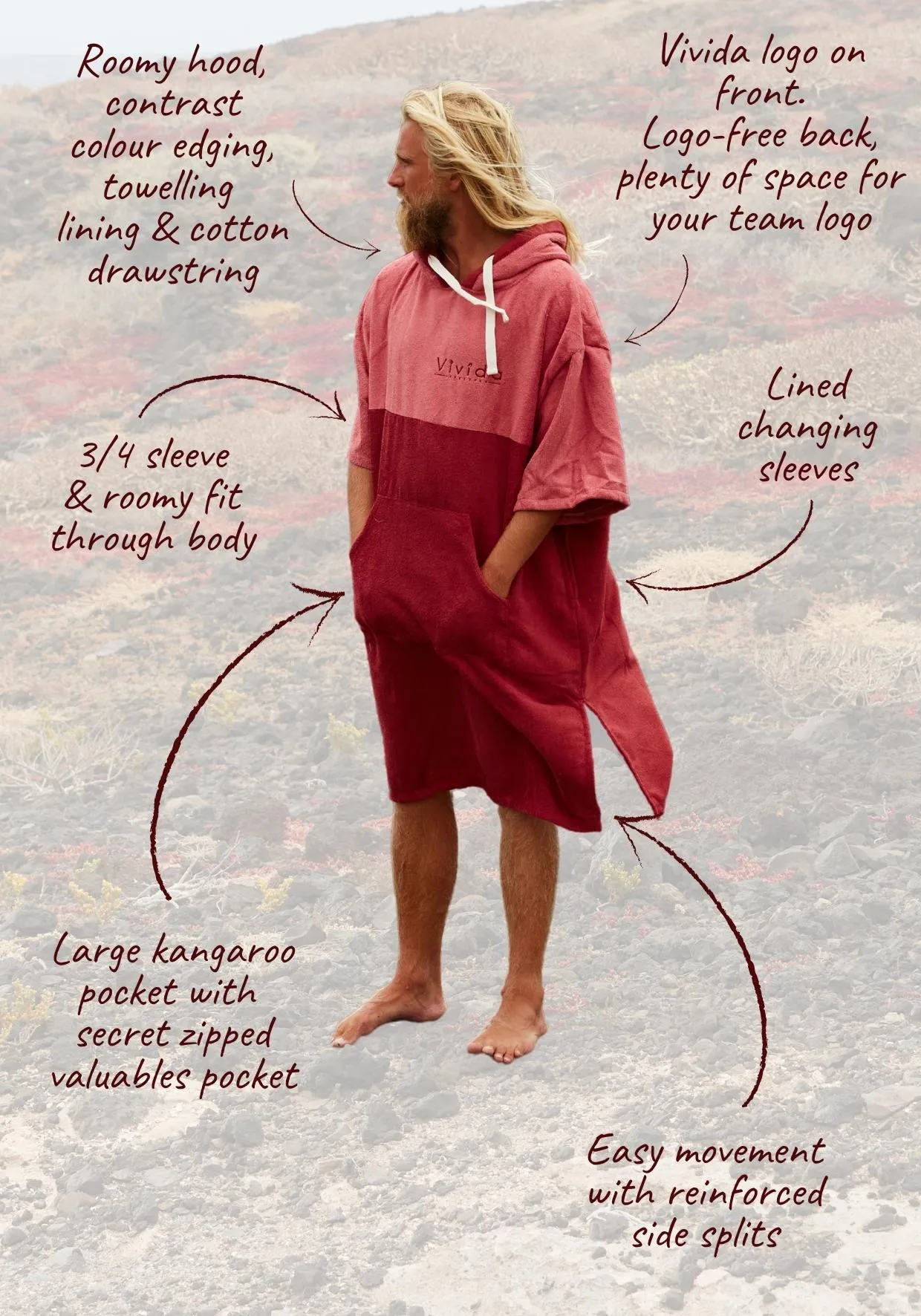 Original Poncho Towel Changing Robe - Blossom Pink / Rhubarb Red