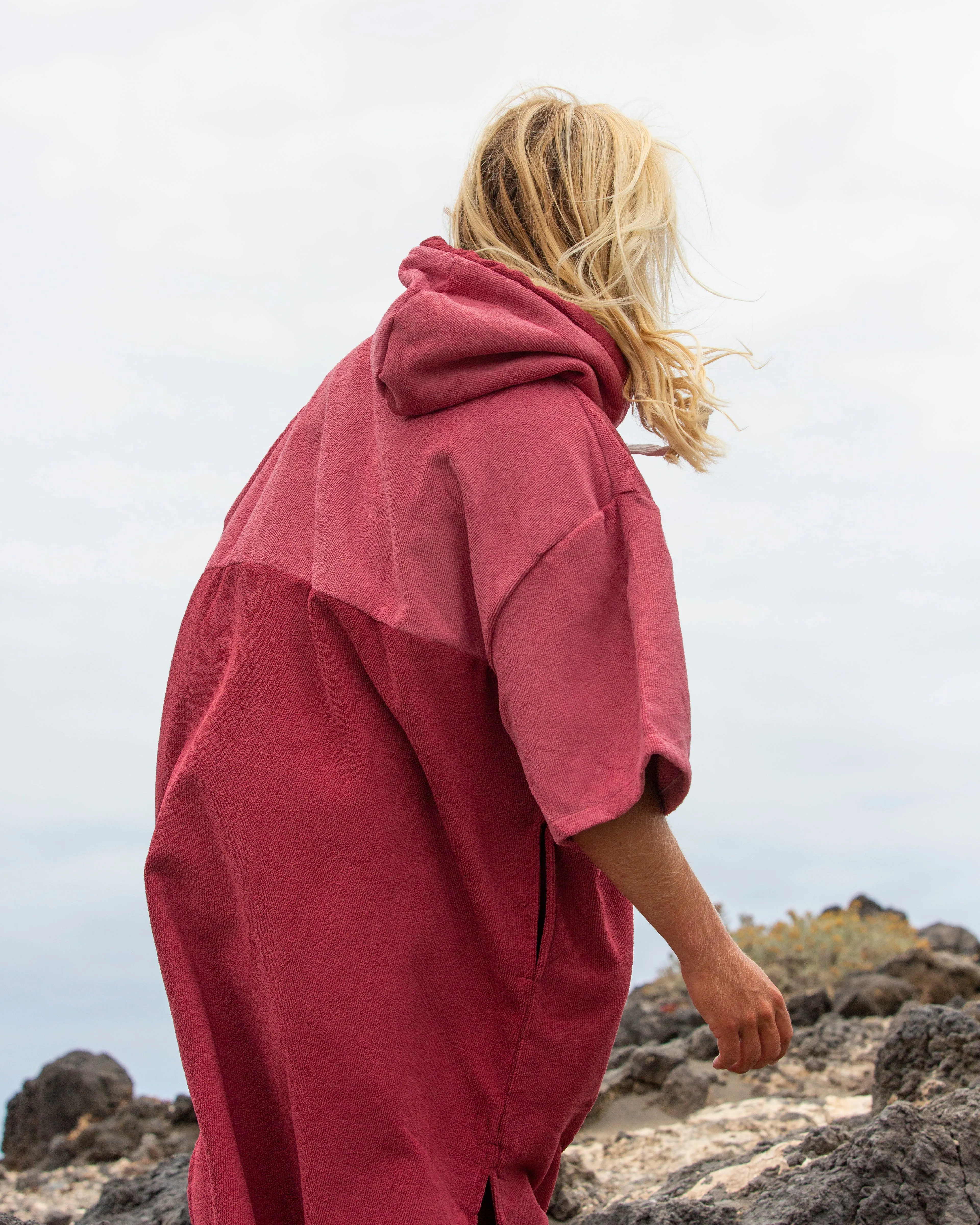 Original Poncho Towel Changing Robe - Blossom Pink / Rhubarb Red