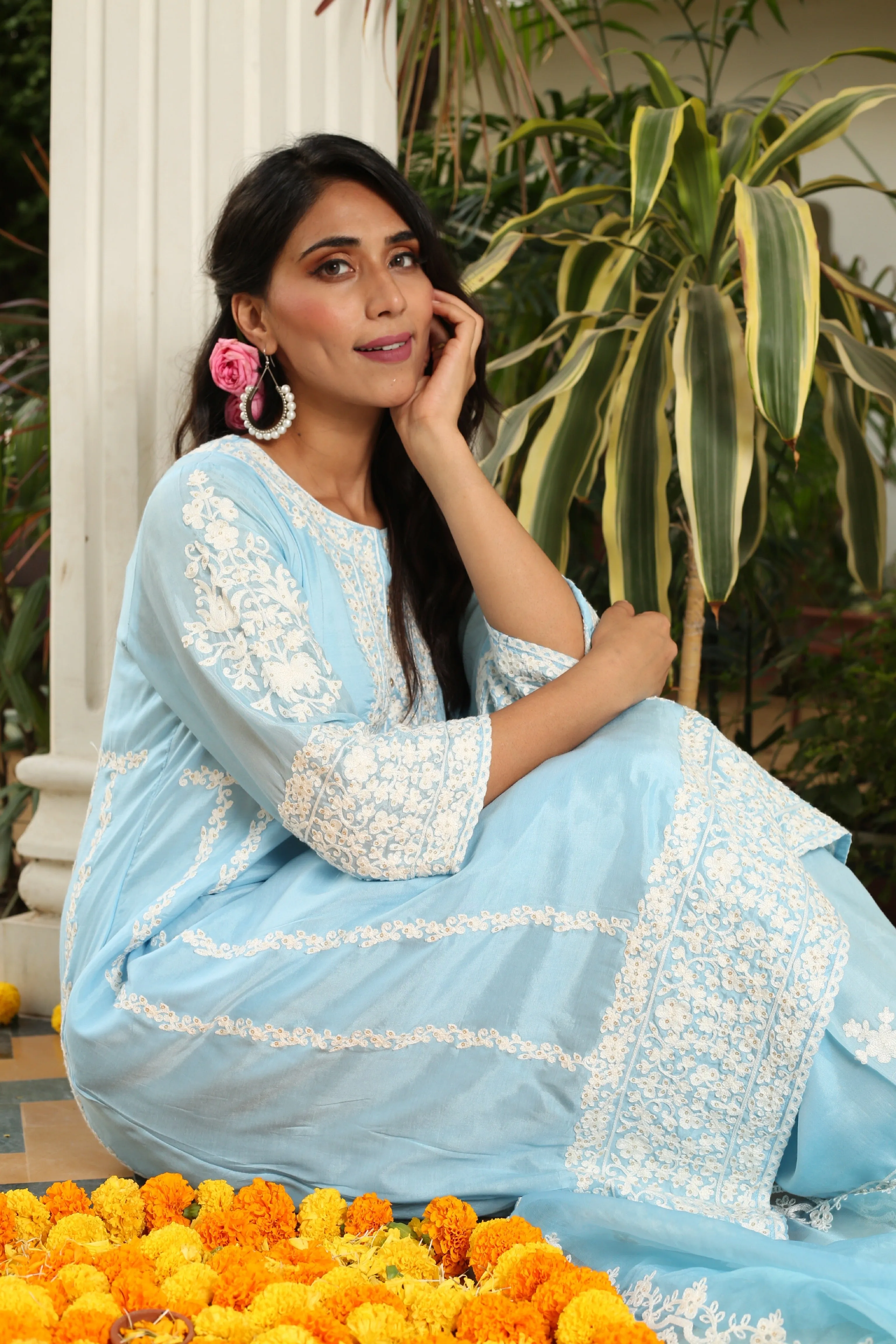 Paradise On Blue Dupatta Suit Set