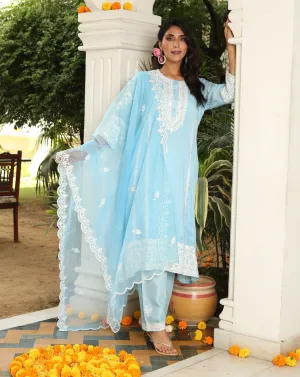 Paradise On Blue Dupatta Suit Set