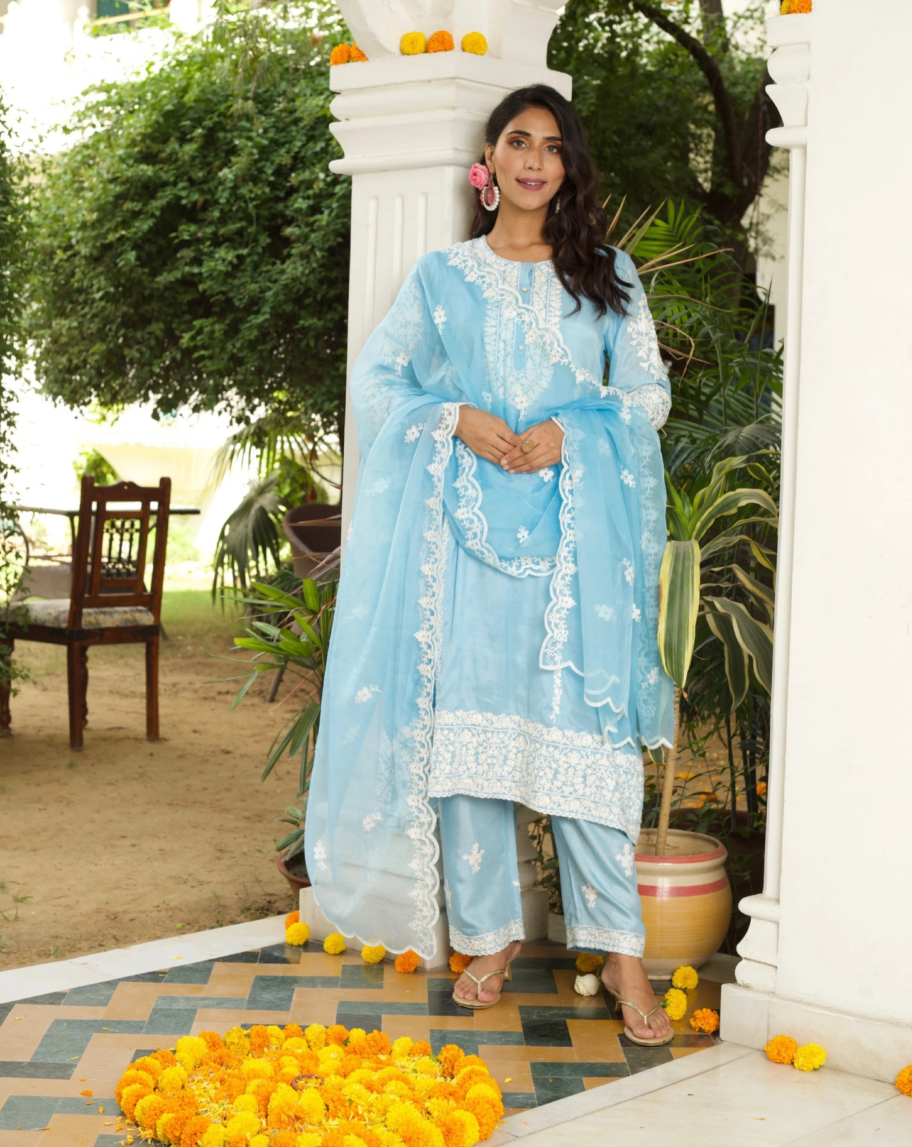 Paradise On Blue Dupatta Suit Set