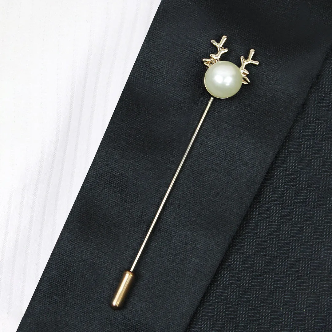 Peluche Snazzy Antlers Golden and White Colored Lapel Pin for Men