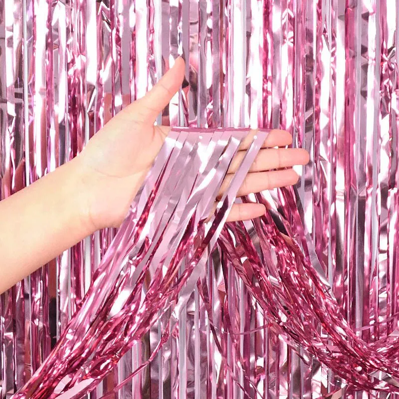 Pink Metallic Fringe Tinsel Curtain Backdrop