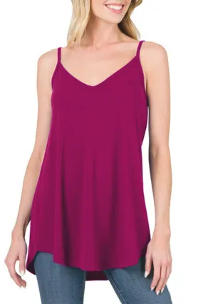 Pitaya Pink Spaghetti Strap V-Neck Flowy Tunic Tank Top