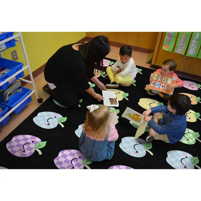 Plaid Pastel Apples Classroom Sitting Rug