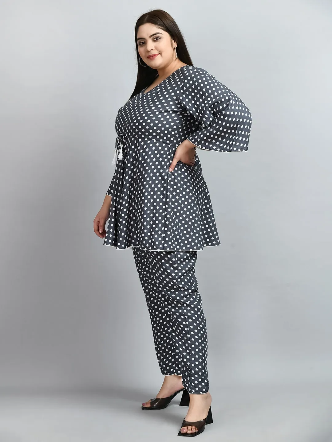 Plus Size Polka Dot Grey Co-ord set