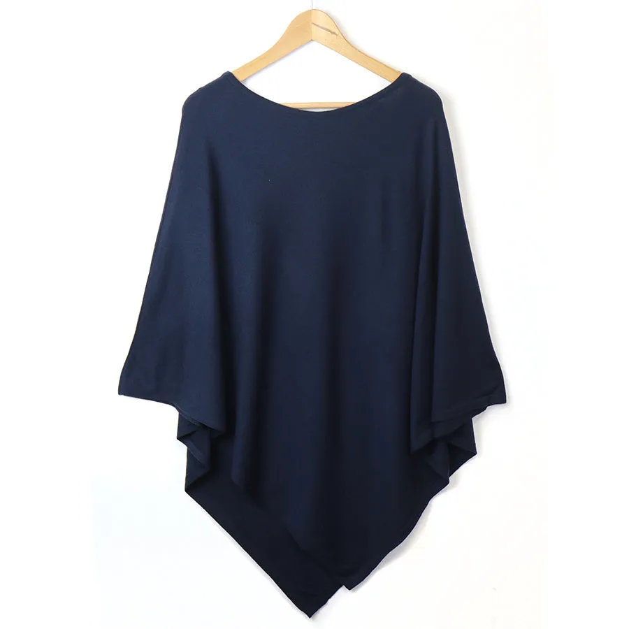 POM Navy Recycled Blend Fine Knit Poncho