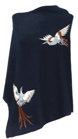 Poncho With Embroidered Phoenix