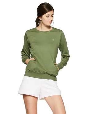 Qube By Fort Collins Women's Cotton Crew Neck Sweatshirt (304 SMU_M_Olive_Olive_M)