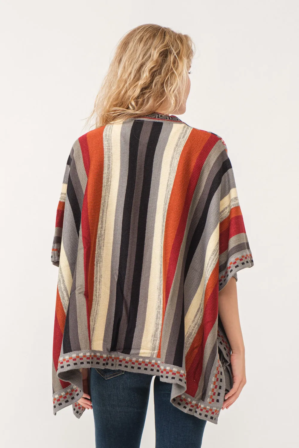 RAJ CORA STRIPED PONCHO RUANA CLASSIC GRAY