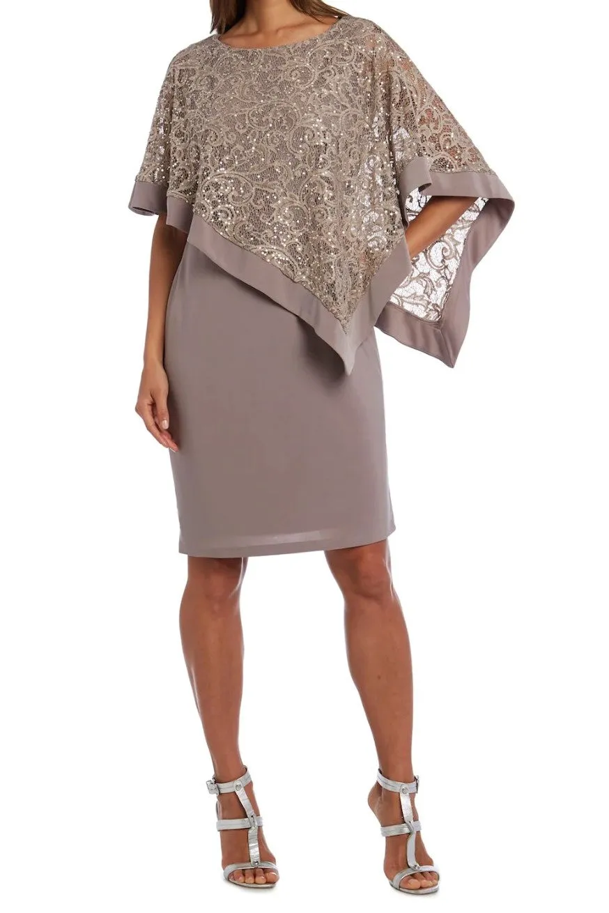 R&M Richard Boat Neck Embellished Lace Poncho ITY Dress