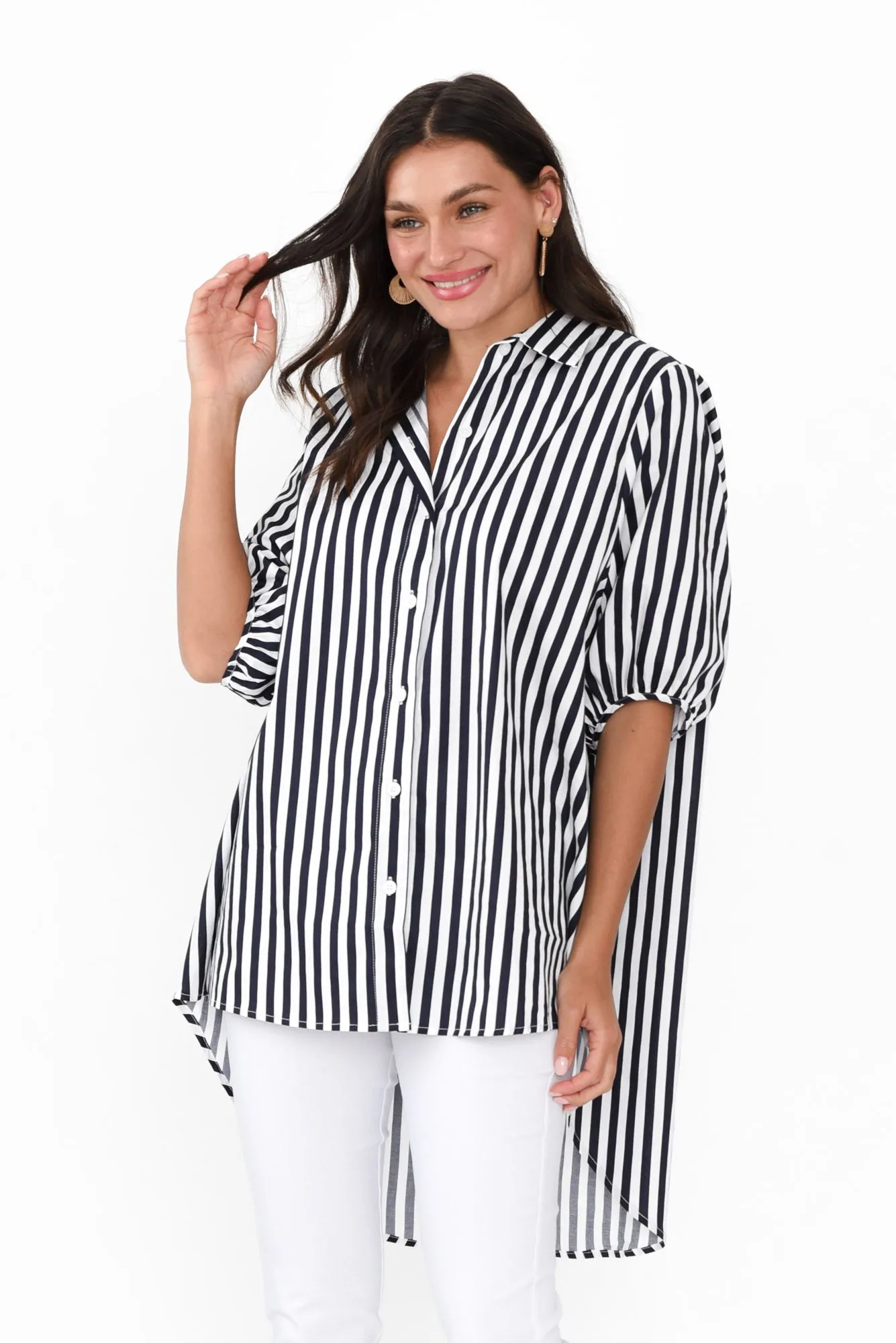 Sadie Navy Stripe Cotton Tunic Top