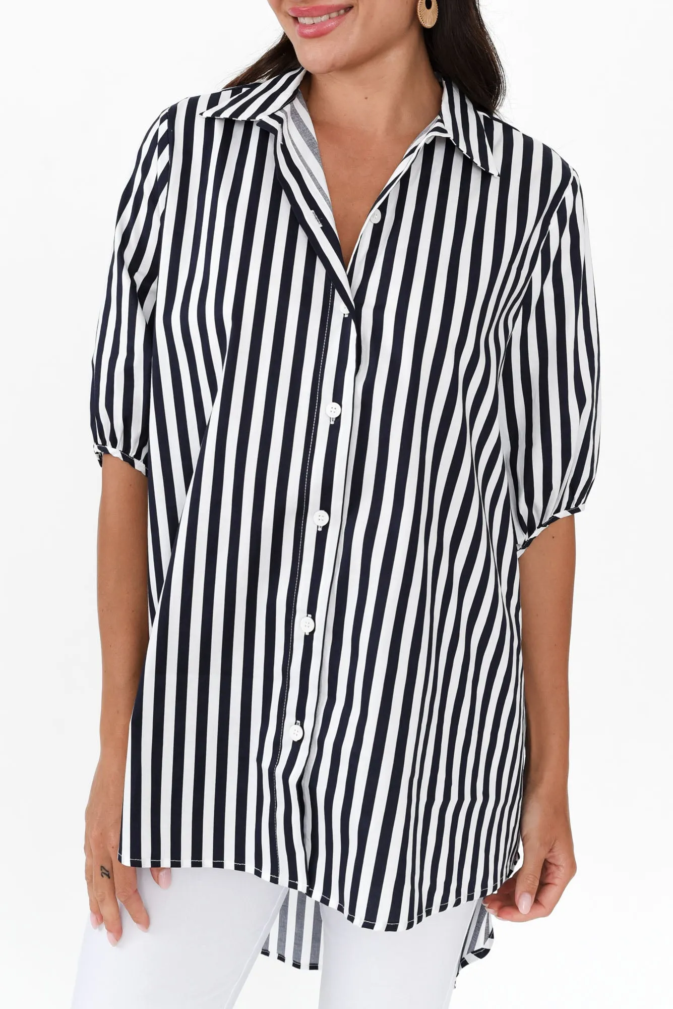 Sadie Navy Stripe Cotton Tunic Top