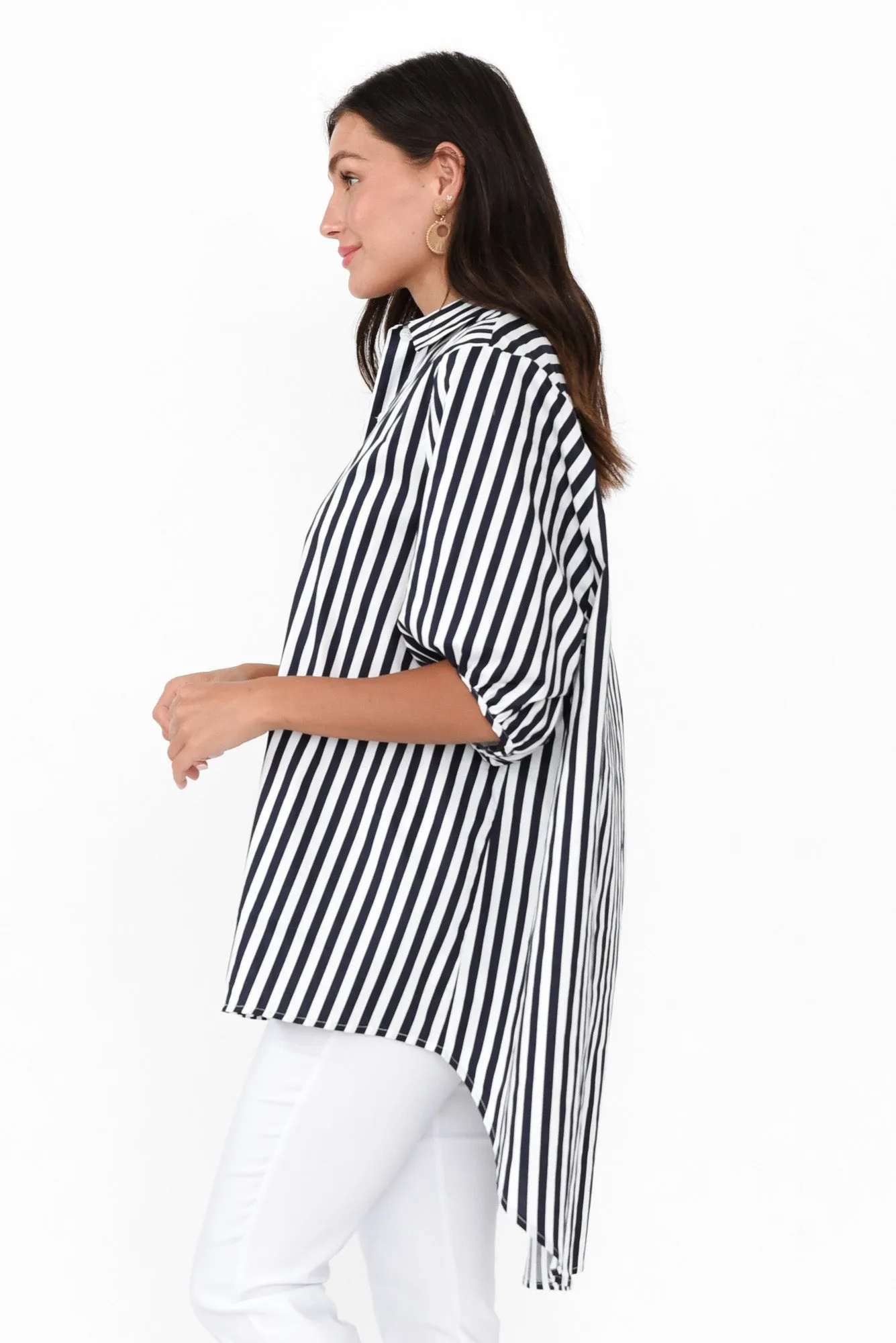 Sadie Navy Stripe Cotton Tunic Top