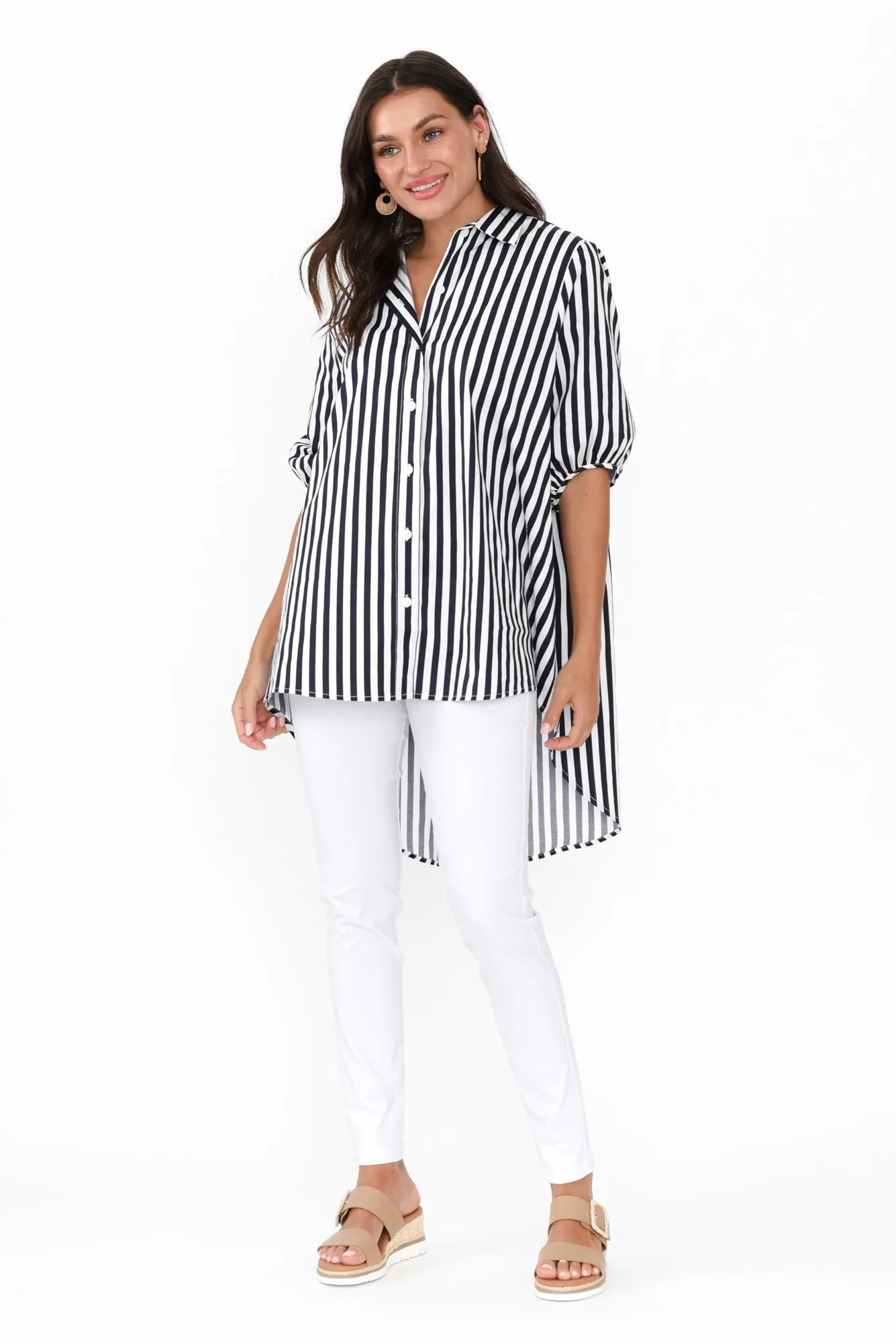 Sadie Navy Stripe Cotton Tunic Top