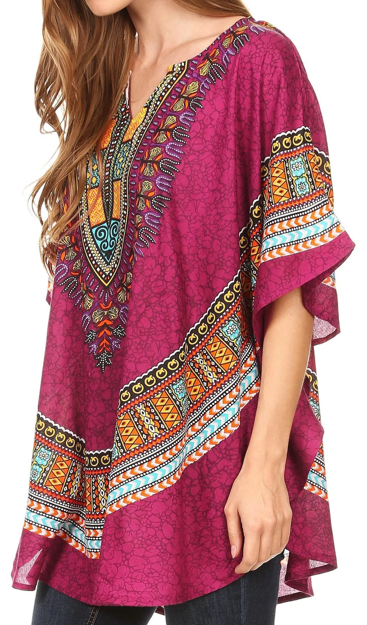 Sakkas Alba Tribal Circle Cover-up Tunic Vibrant Colors Relaxed