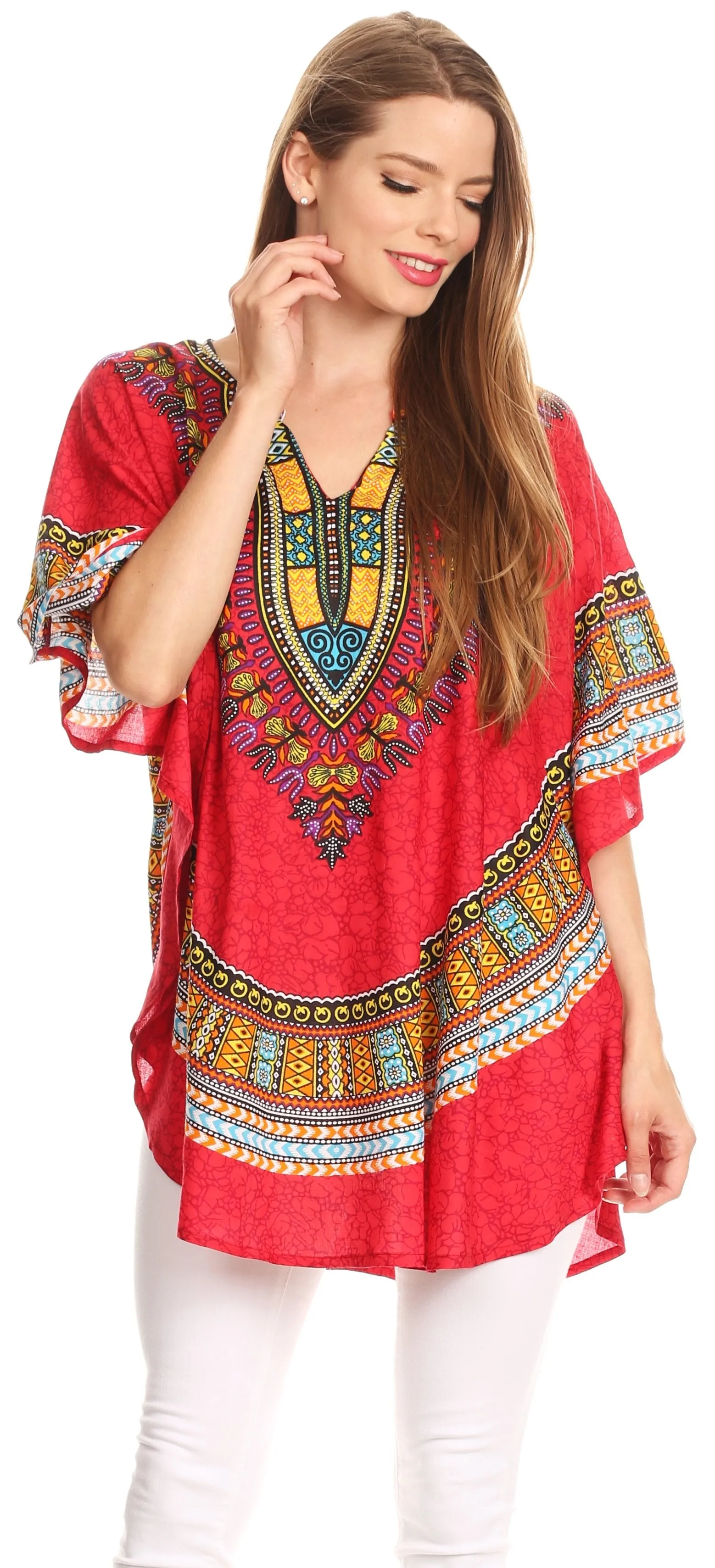 Sakkas Alba Tribal Circle Cover-up Tunic Vibrant Colors Relaxed