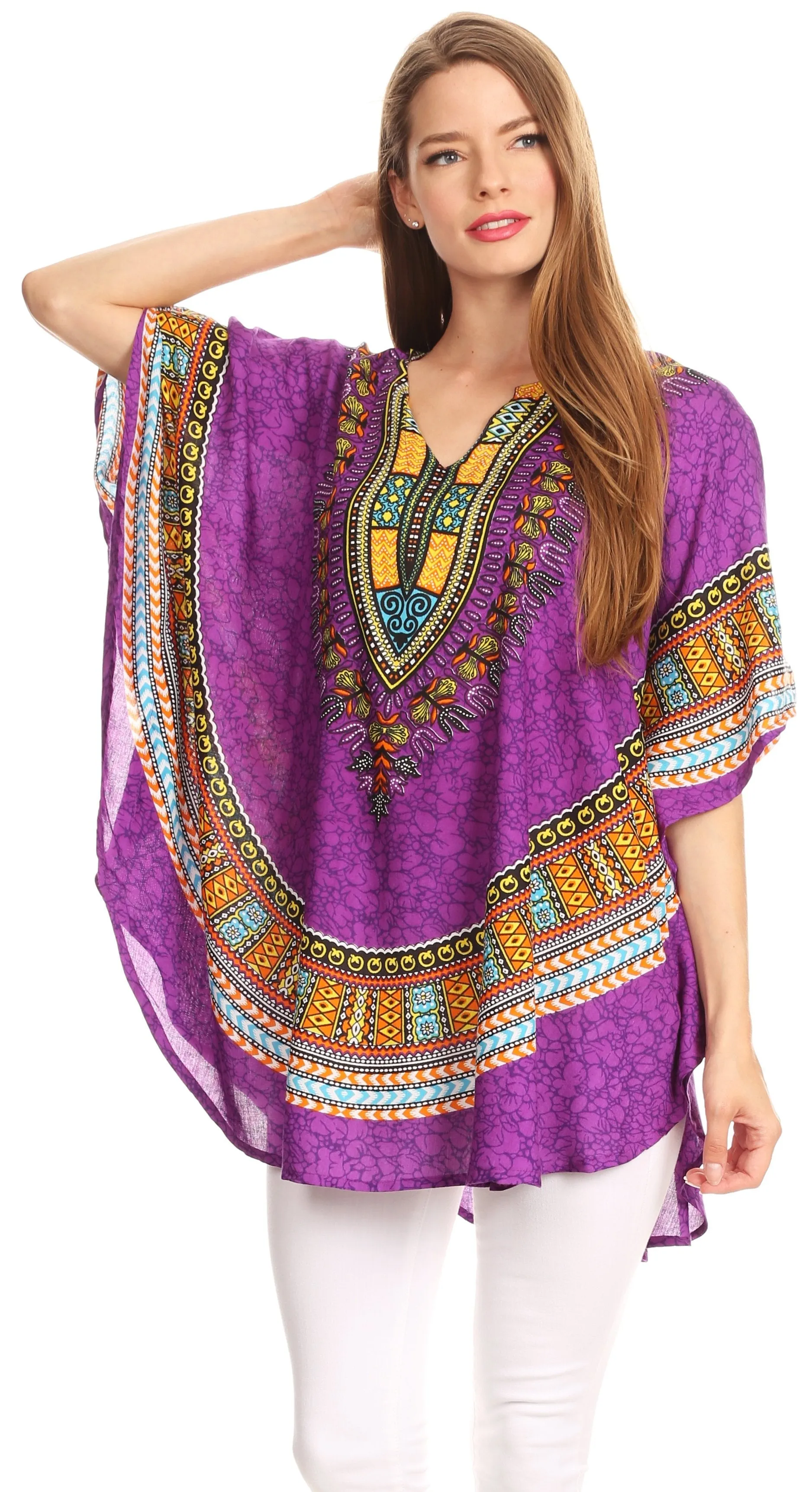 Sakkas Alba Tribal Circle Cover-up Tunic Vibrant Colors Relaxed