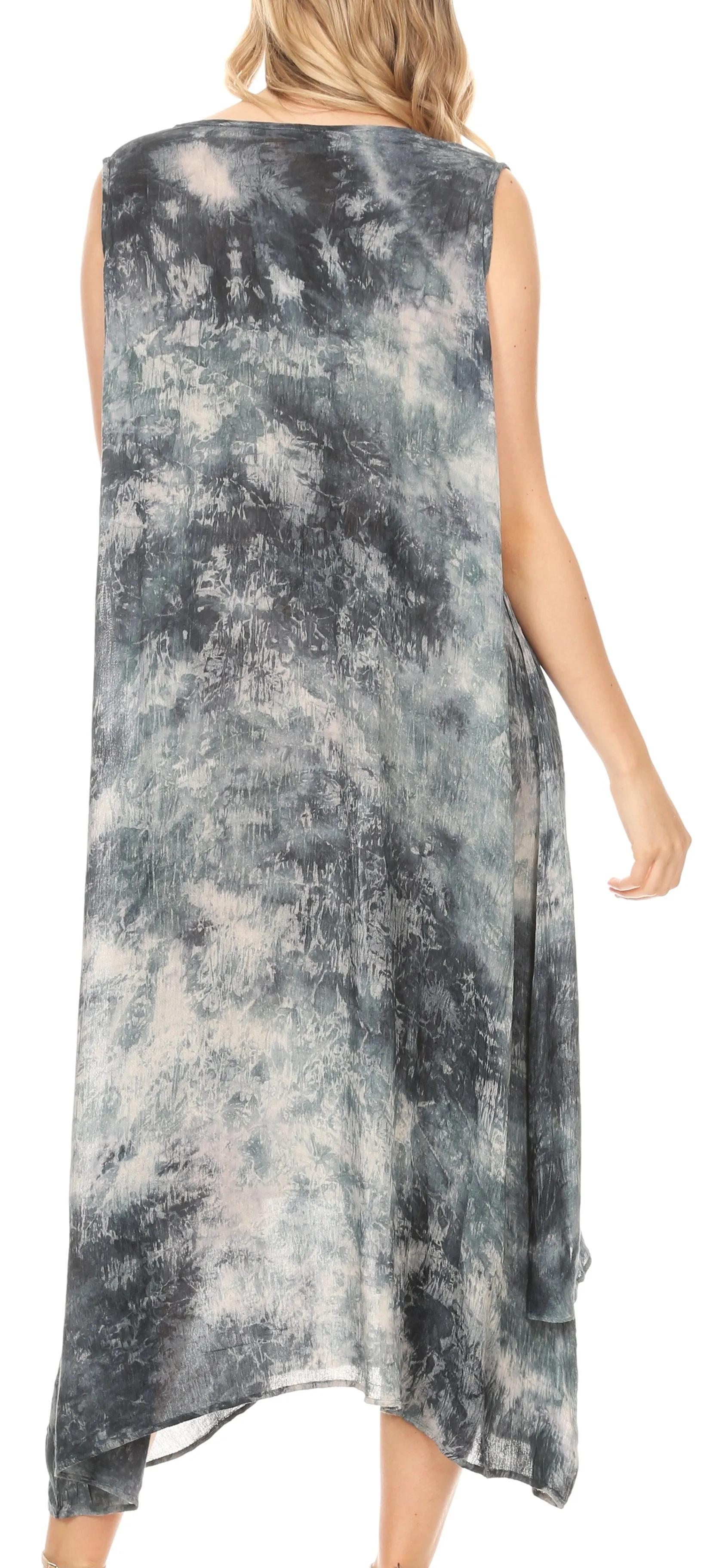 Sakkas Arisa Women's Maxi Casual Tie Dye Sleeveless Layered Cover up Tank Dress