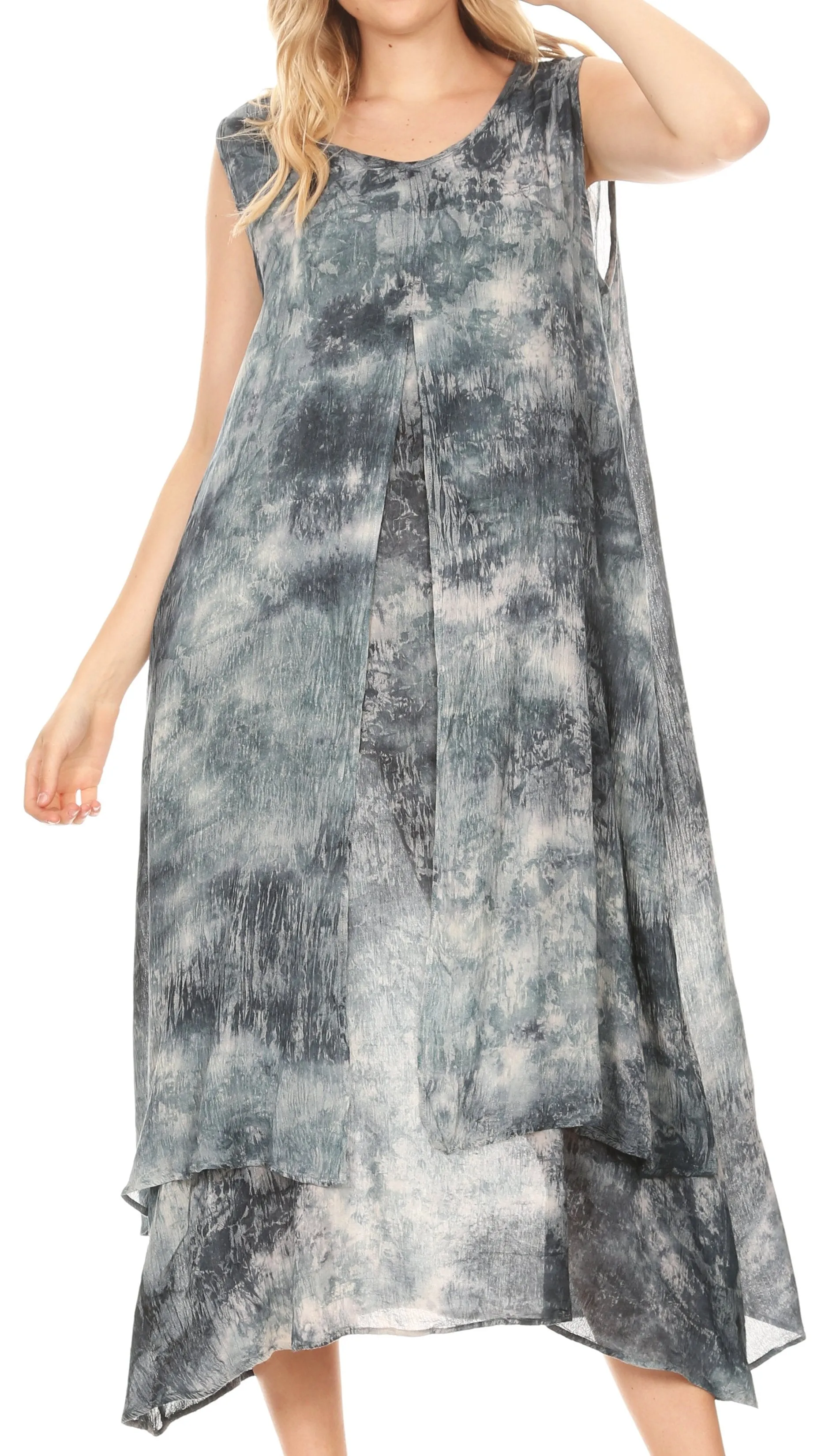 Sakkas Arisa Women's Maxi Casual Tie Dye Sleeveless Layered Cover up Tank Dress