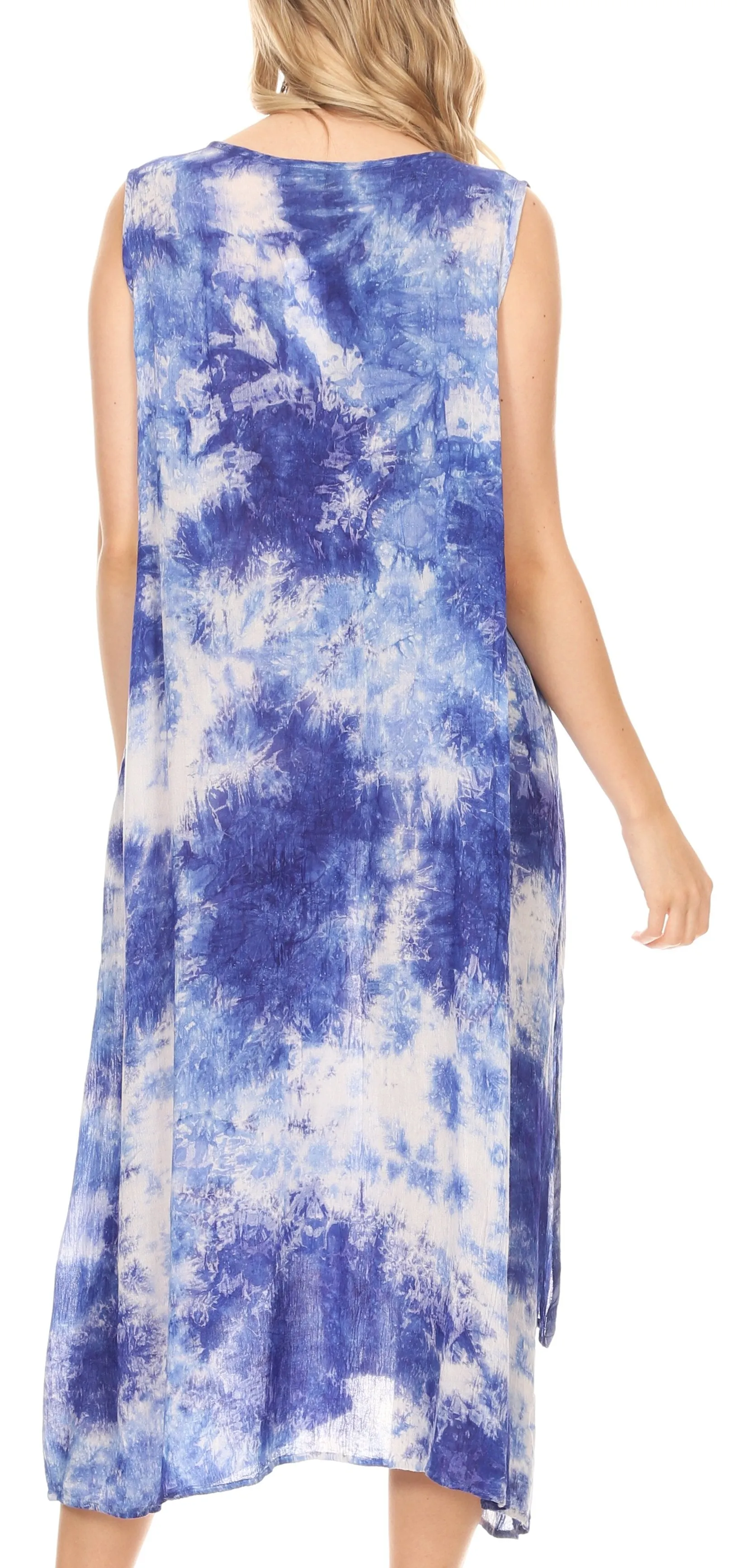 Sakkas Arisa Women's Maxi Casual Tie Dye Sleeveless Layered Cover up Tank Dress