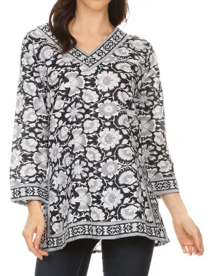 Sakkas Assia Damask Floral Long Sleeve Blouse Tunic