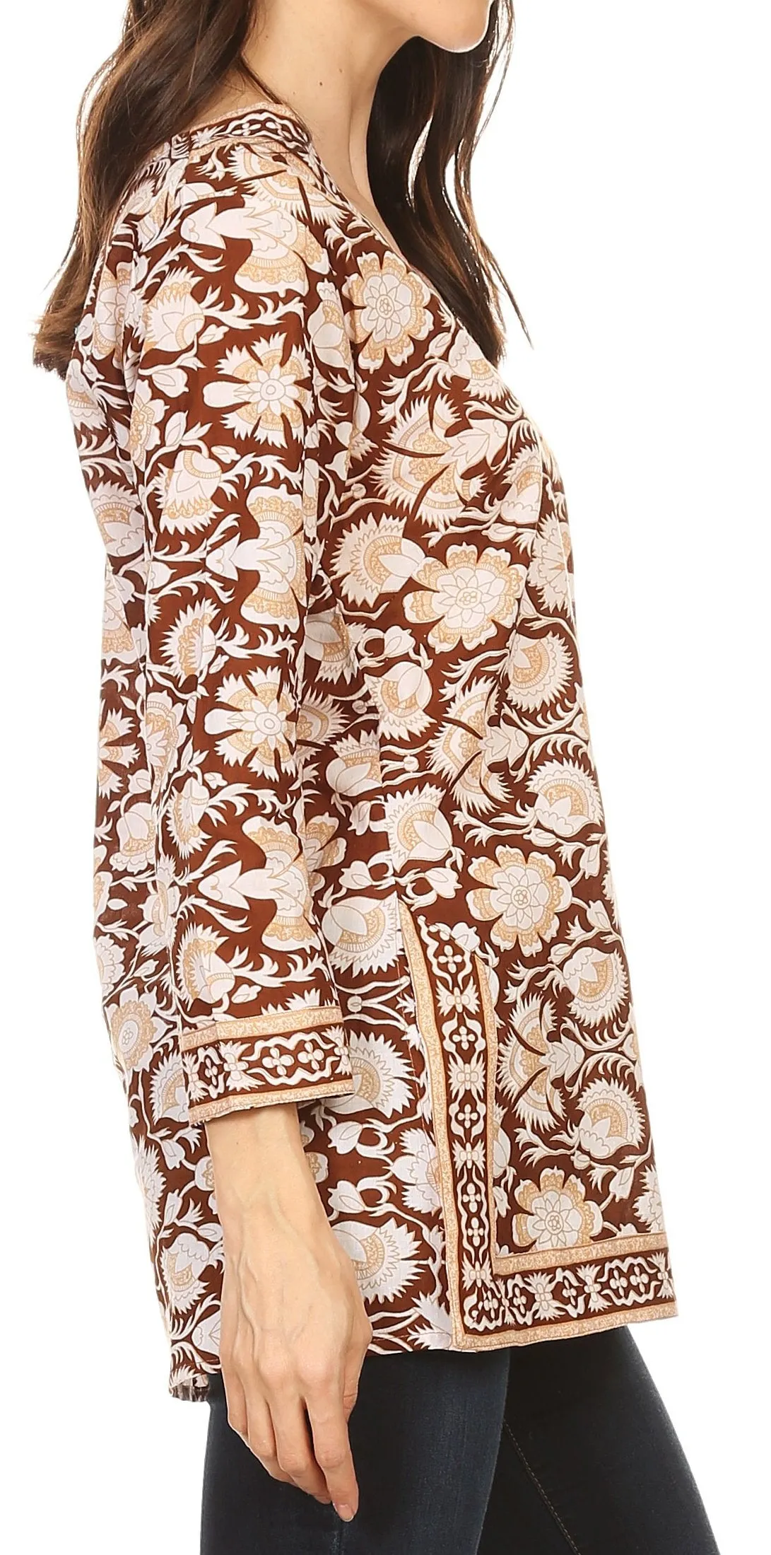 Sakkas Assia Damask Floral Long Sleeve Blouse Tunic