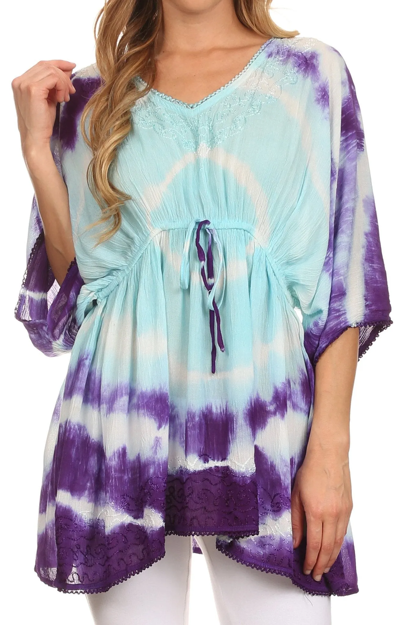 Sakkas Bala Tie Dye Semi-Sheer Tunic Blouse Cover Up