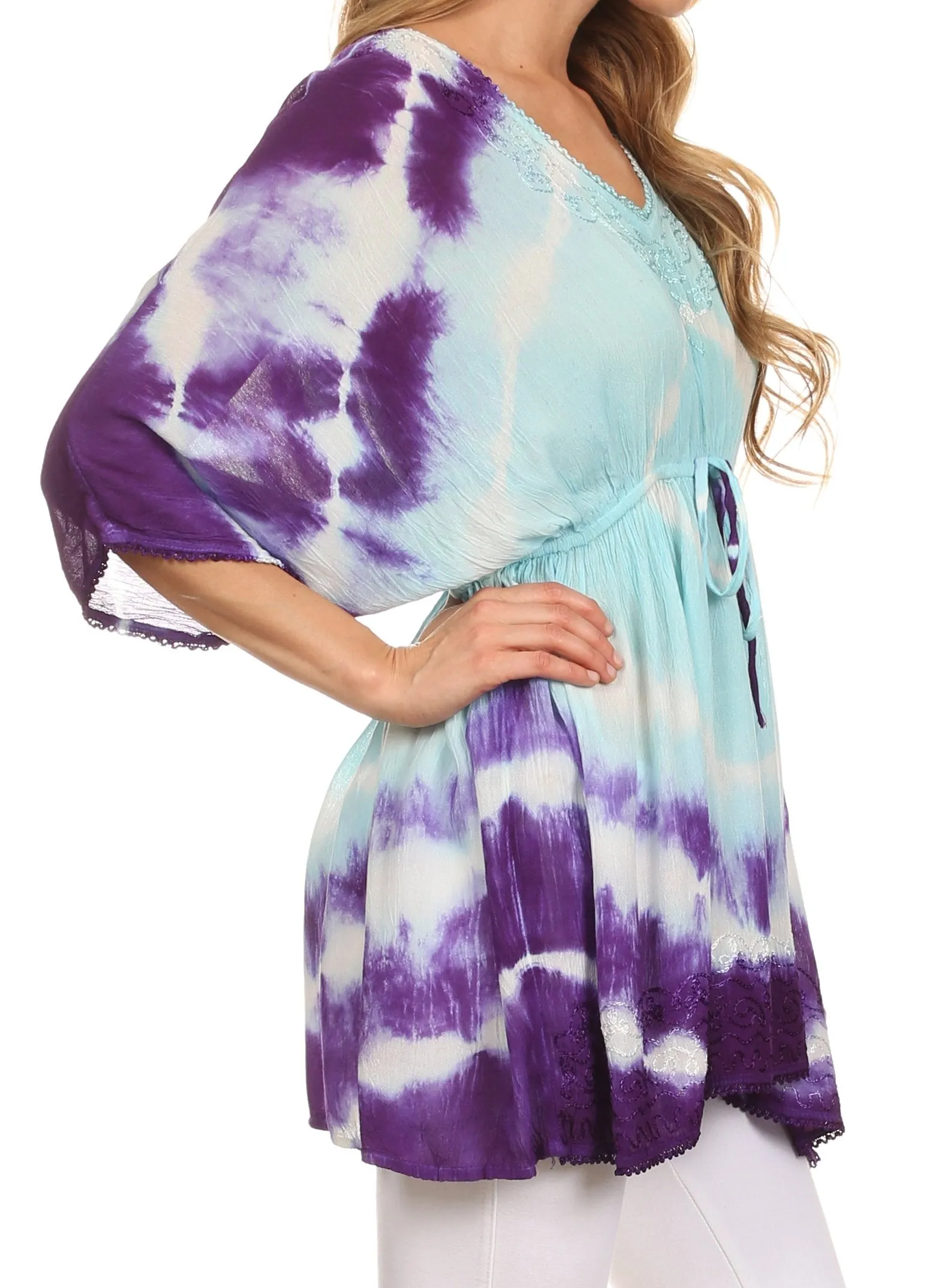 Sakkas Bala Tie Dye Semi-Sheer Tunic Blouse Cover Up