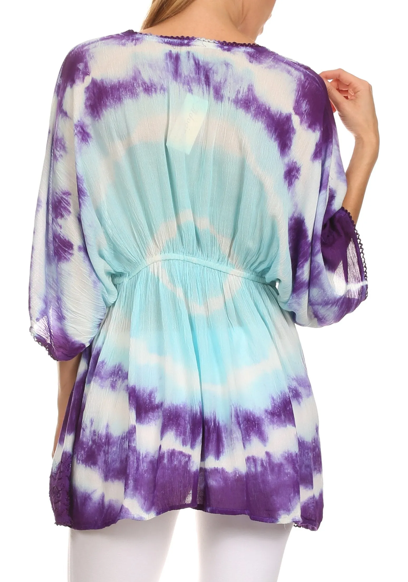 Sakkas Bala Tie Dye Semi-Sheer Tunic Blouse Cover Up