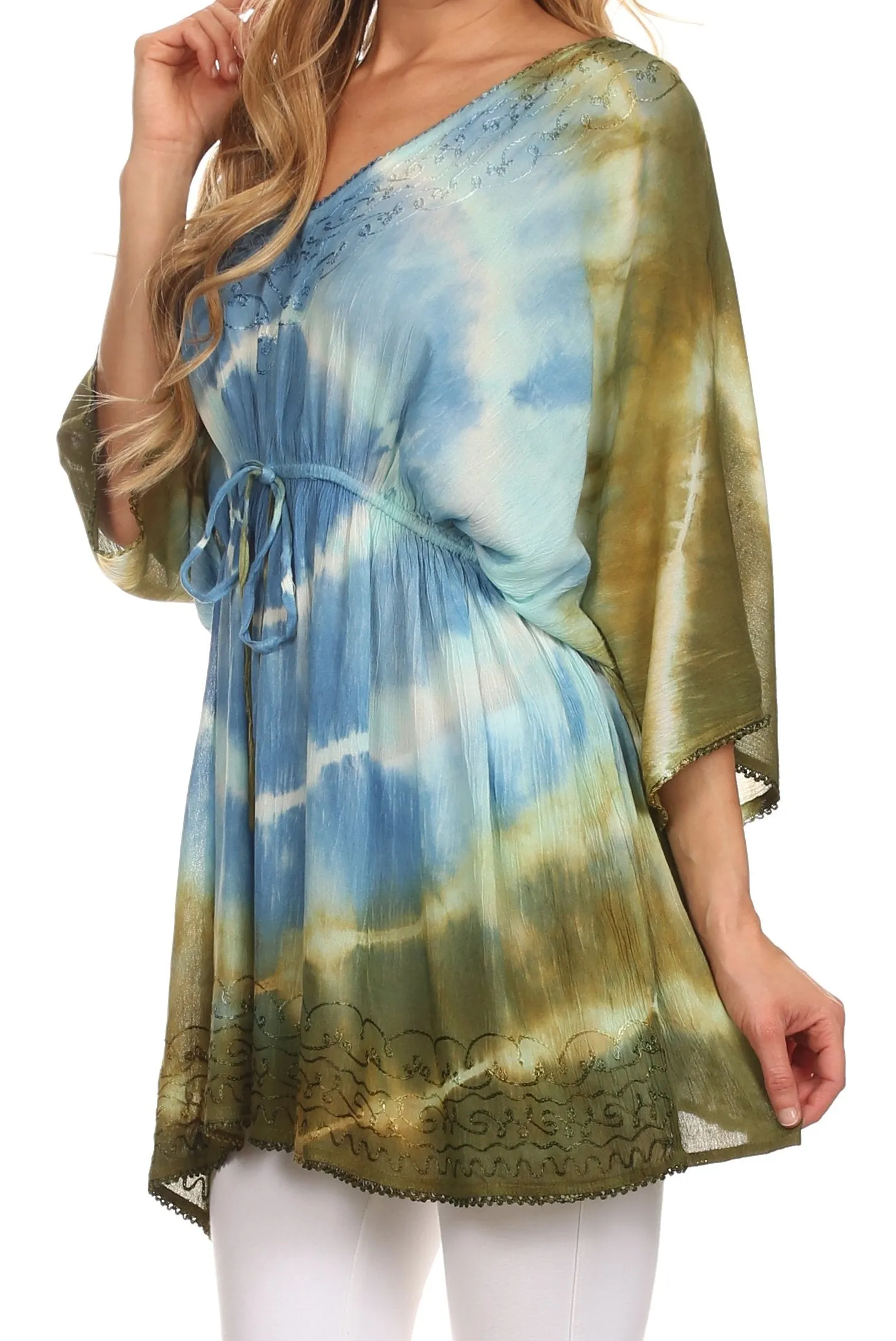 Sakkas Bala Tie Dye Semi-Sheer Tunic Blouse Cover Up