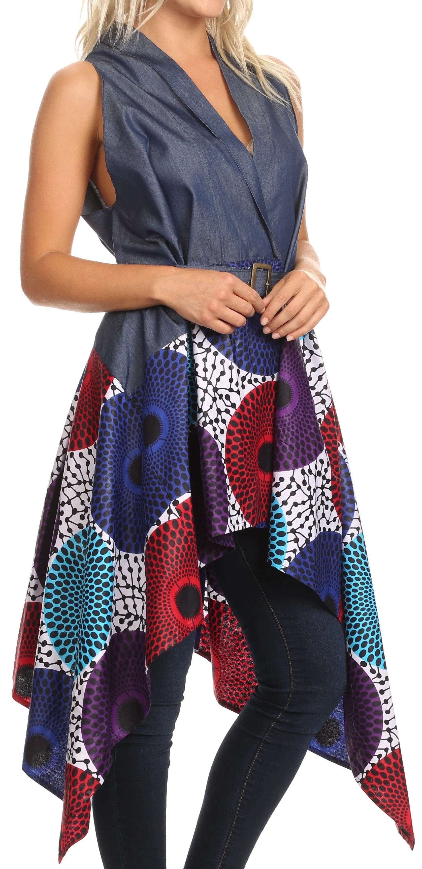 Sakkas Kaia  Women's Open Front  cardigan Top Asymetrical Ankara African Colorful