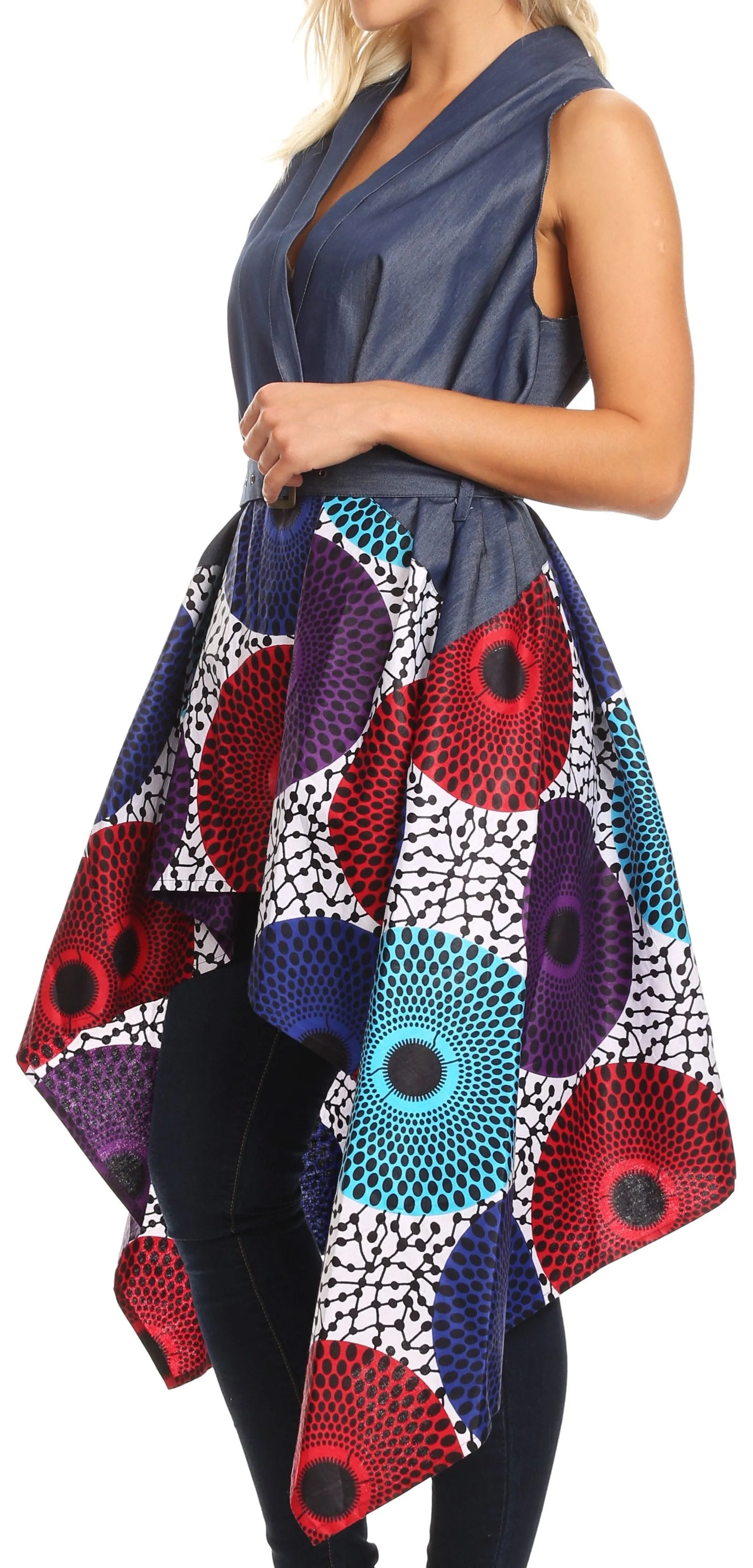 Sakkas Kaia  Women's Open Front  cardigan Top Asymetrical Ankara African Colorful