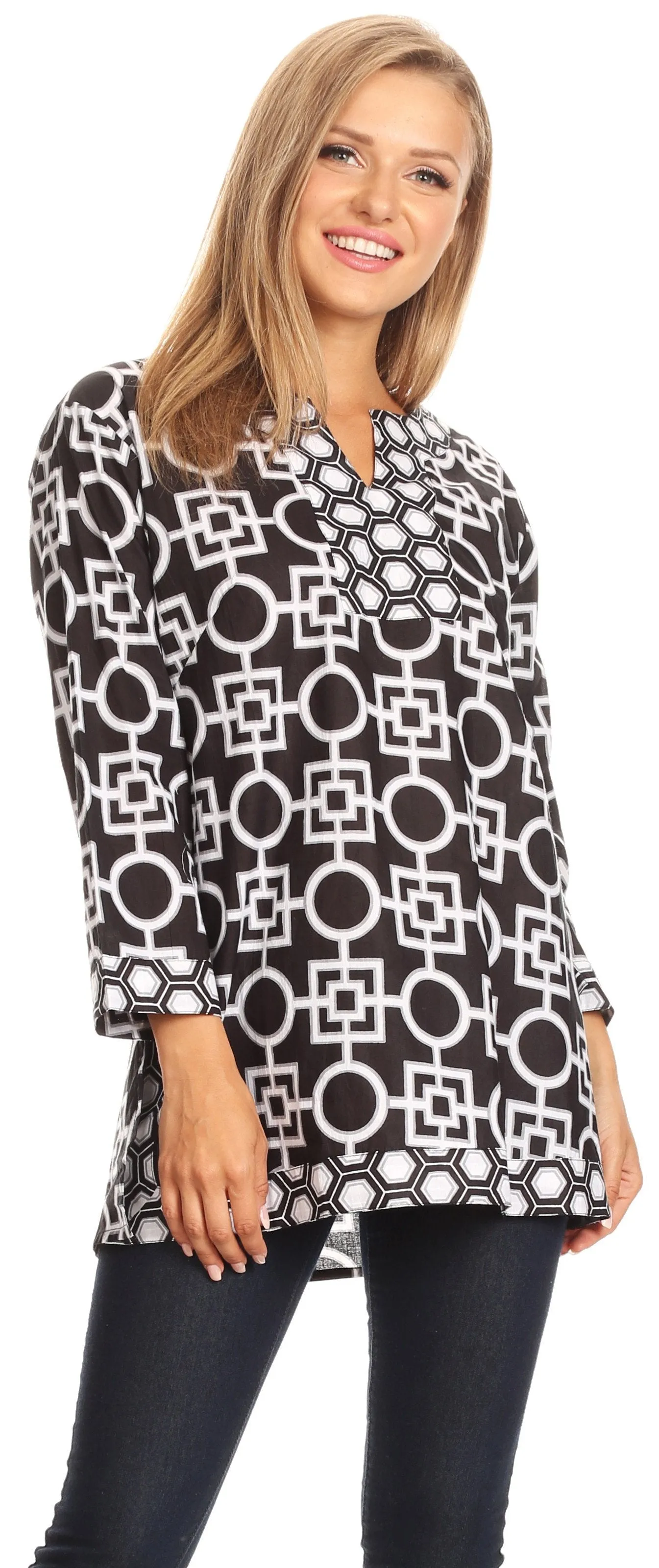 Sakkas Lara  Classic Effortless Rayon Printed Mosaic Tunic  / Blouse Top