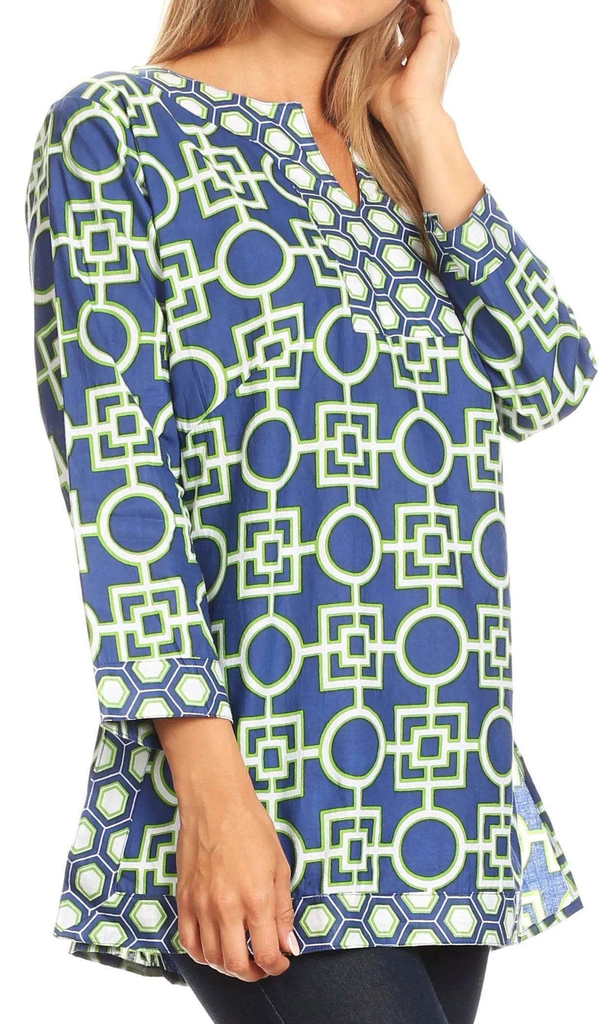 Sakkas Lara  Classic Effortless Rayon Printed Mosaic Tunic  / Blouse Top