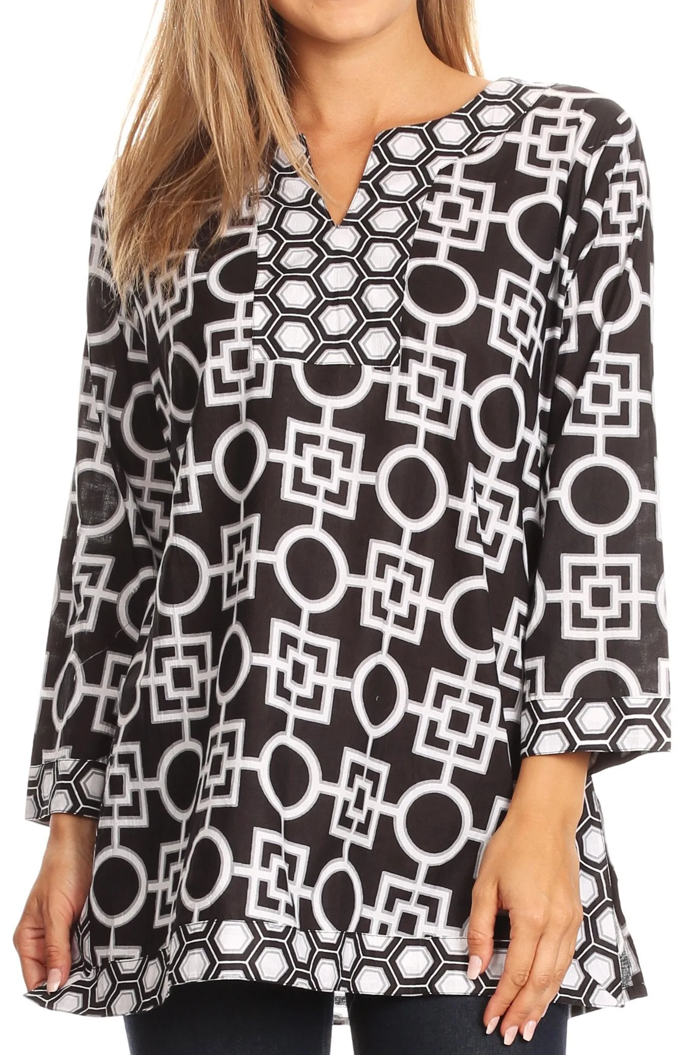 Sakkas Lara  Classic Effortless Rayon Printed Mosaic Tunic  / Blouse Top