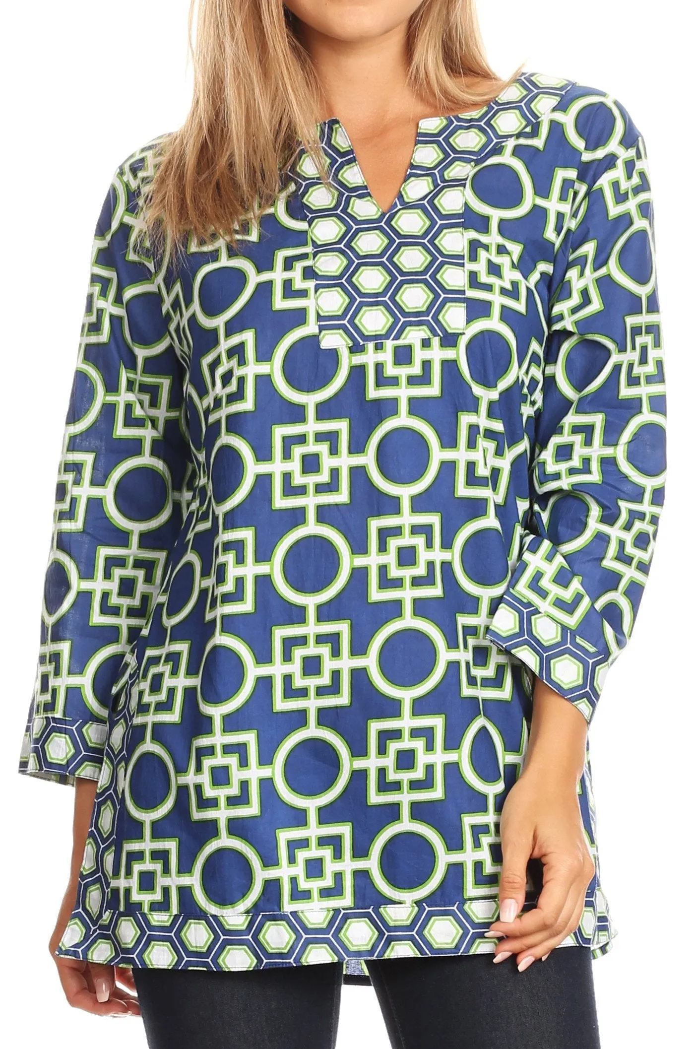 Sakkas Lara  Classic Effortless Rayon Printed Mosaic Tunic  / Blouse Top