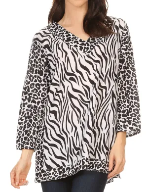 Sakkas Lucie Long Sleeve Printed V-neck Blouse Top Tunic