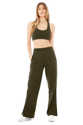 Scoop Neck Sweatshirt Bra & Courtside Tearaway Snap Pant Set - Dark Olive