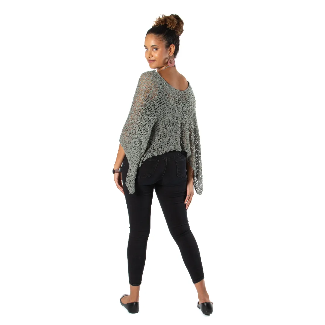 Short Popcorn Knit Poncho - Grey, Bali