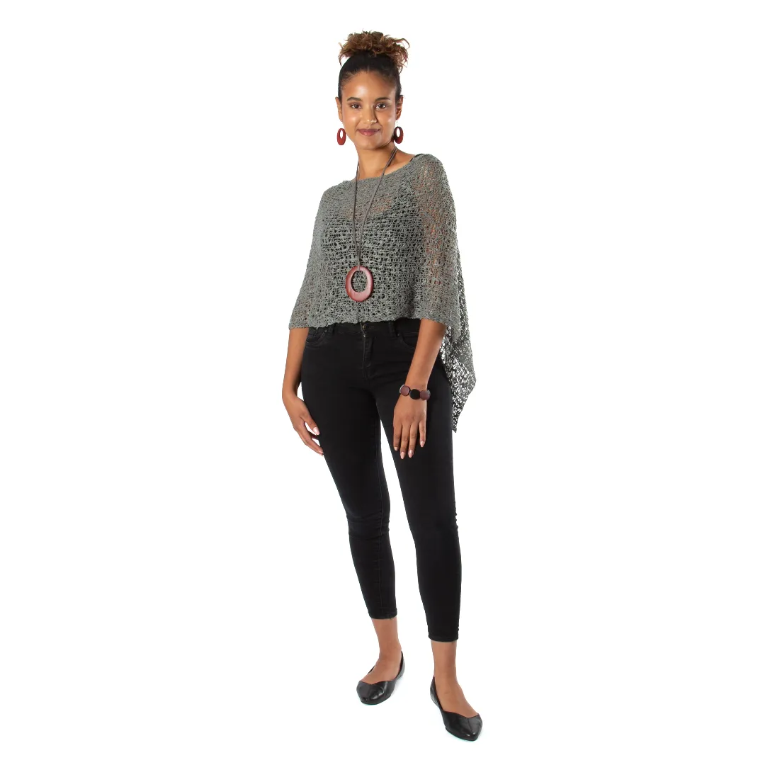 Short Popcorn Knit Poncho - Grey, Bali