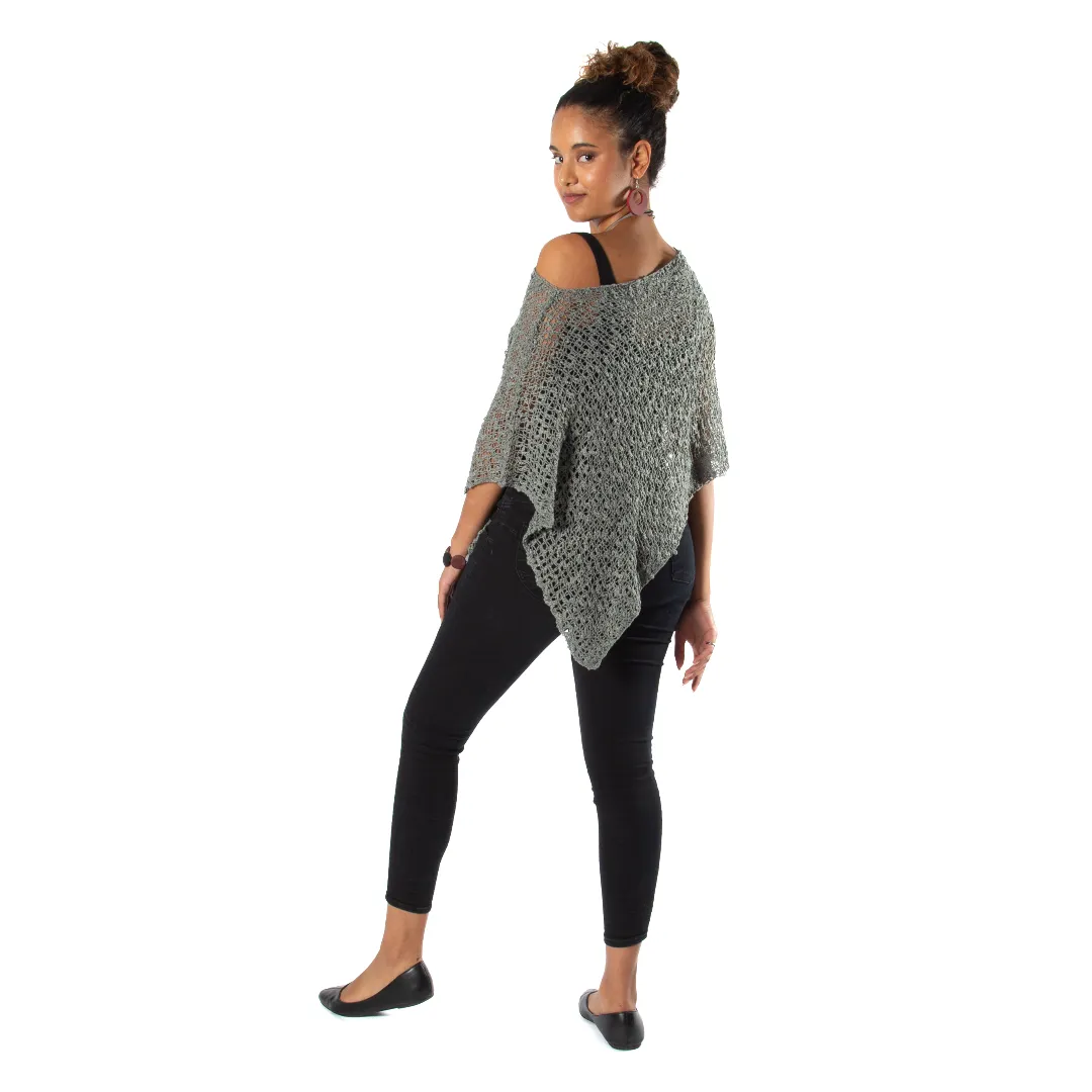 Short Popcorn Knit Poncho - Grey, Bali