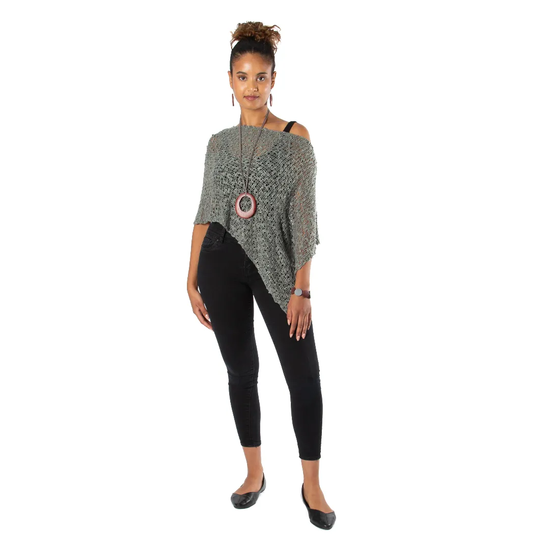 Short Popcorn Knit Poncho - Grey, Bali