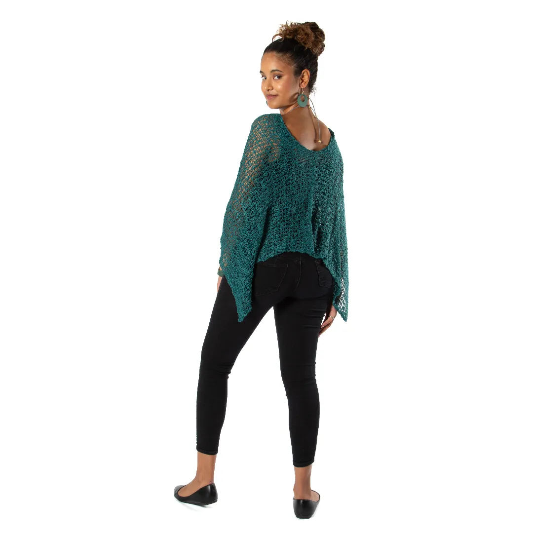 Short Popcorn Knit Poncho - Jade Green, Bali