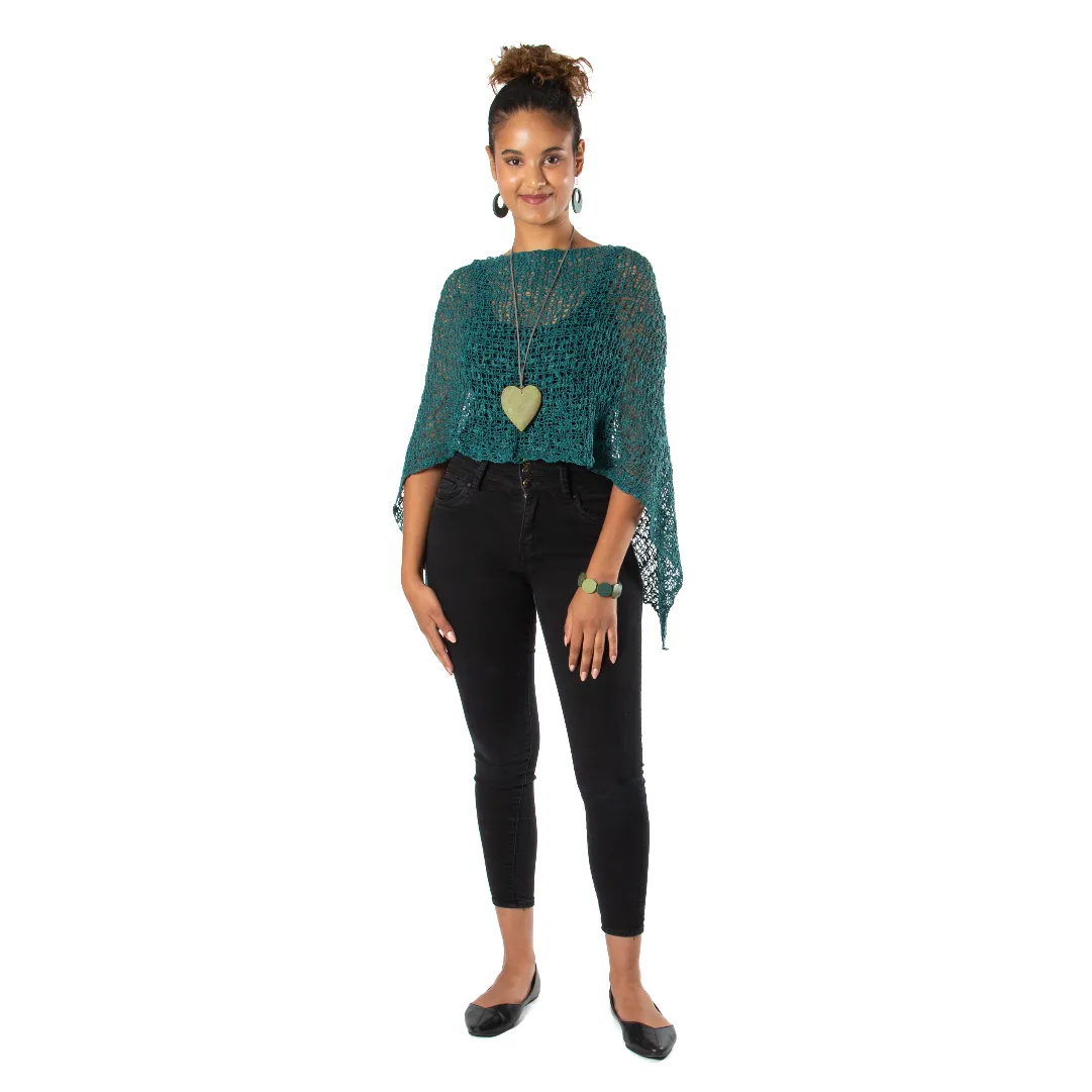 Short Popcorn Knit Poncho - Jade Green, Bali