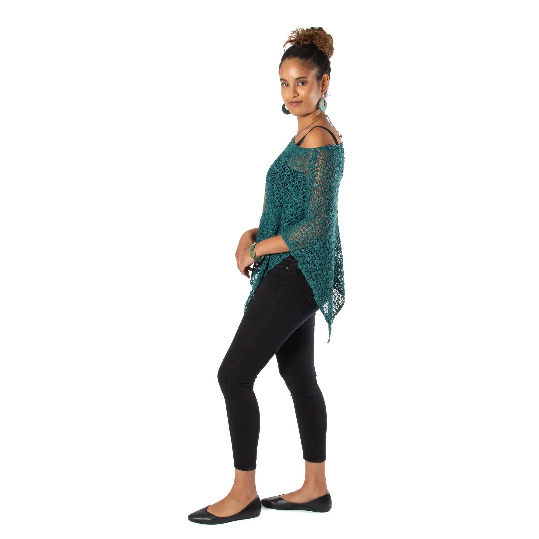 Short Popcorn Knit Poncho - Jade Green, Bali