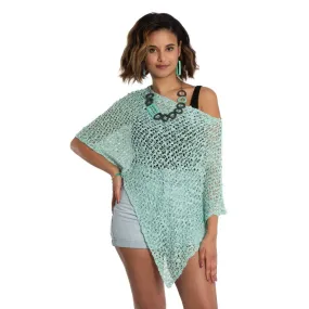 Short Popcorn Knit Poncho - Mint, Bali