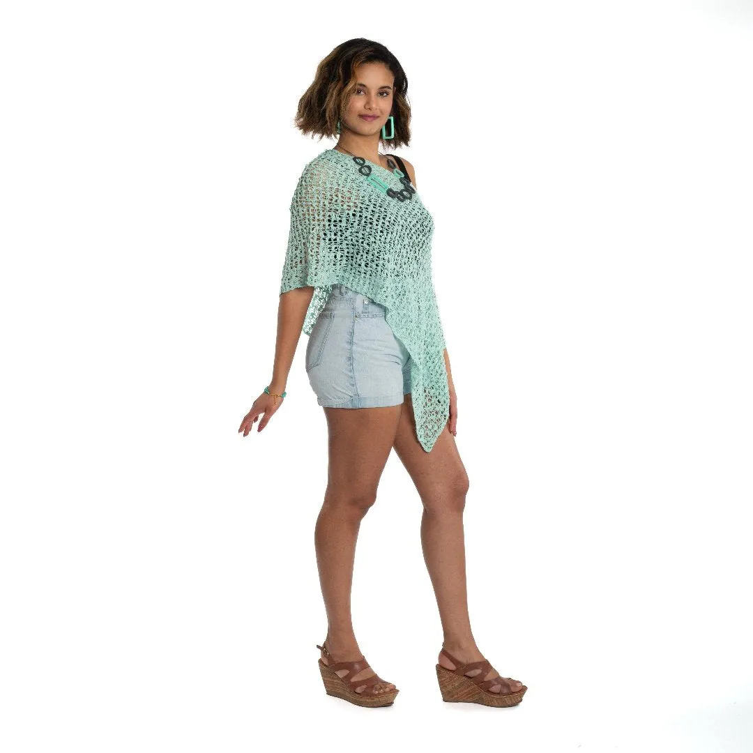 Short Popcorn Knit Poncho - Mint, Bali